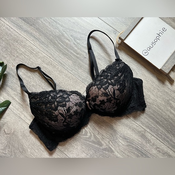 International Intimates Black Lace Underwire Push Up Padded Bra. Size 36C - Picture 2 of 6